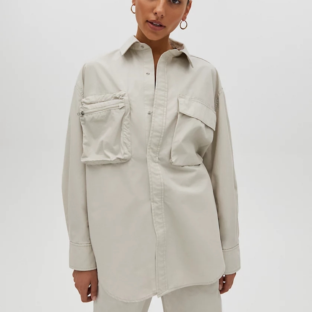Tna Mavericks Button Down Shirt in Matte Pearl size 3